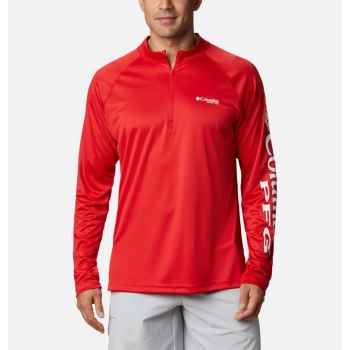 Columbia Pullover Heren, PFG Terminal Tackle 1/4 Zip Rood Wit, 64SAMTUNW